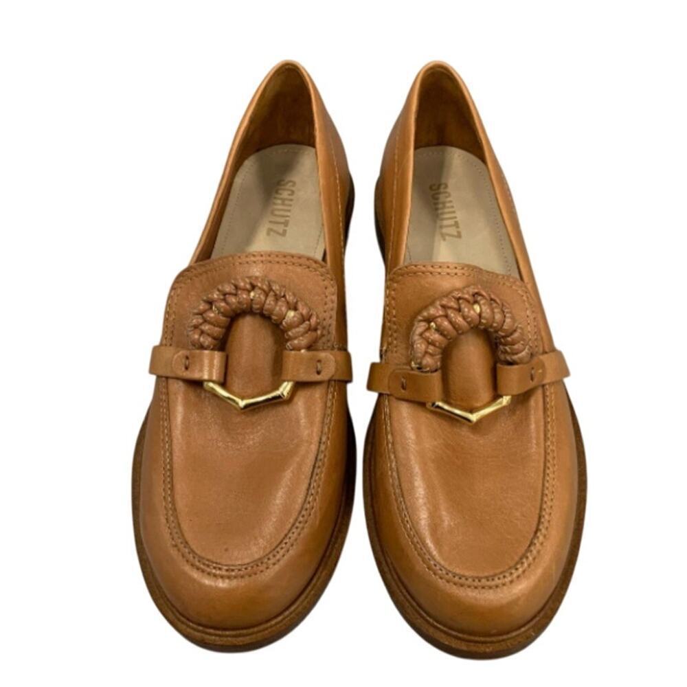 Schutz Tan Braided Bit Leather Loafers Flats – Women’s Size 9 New